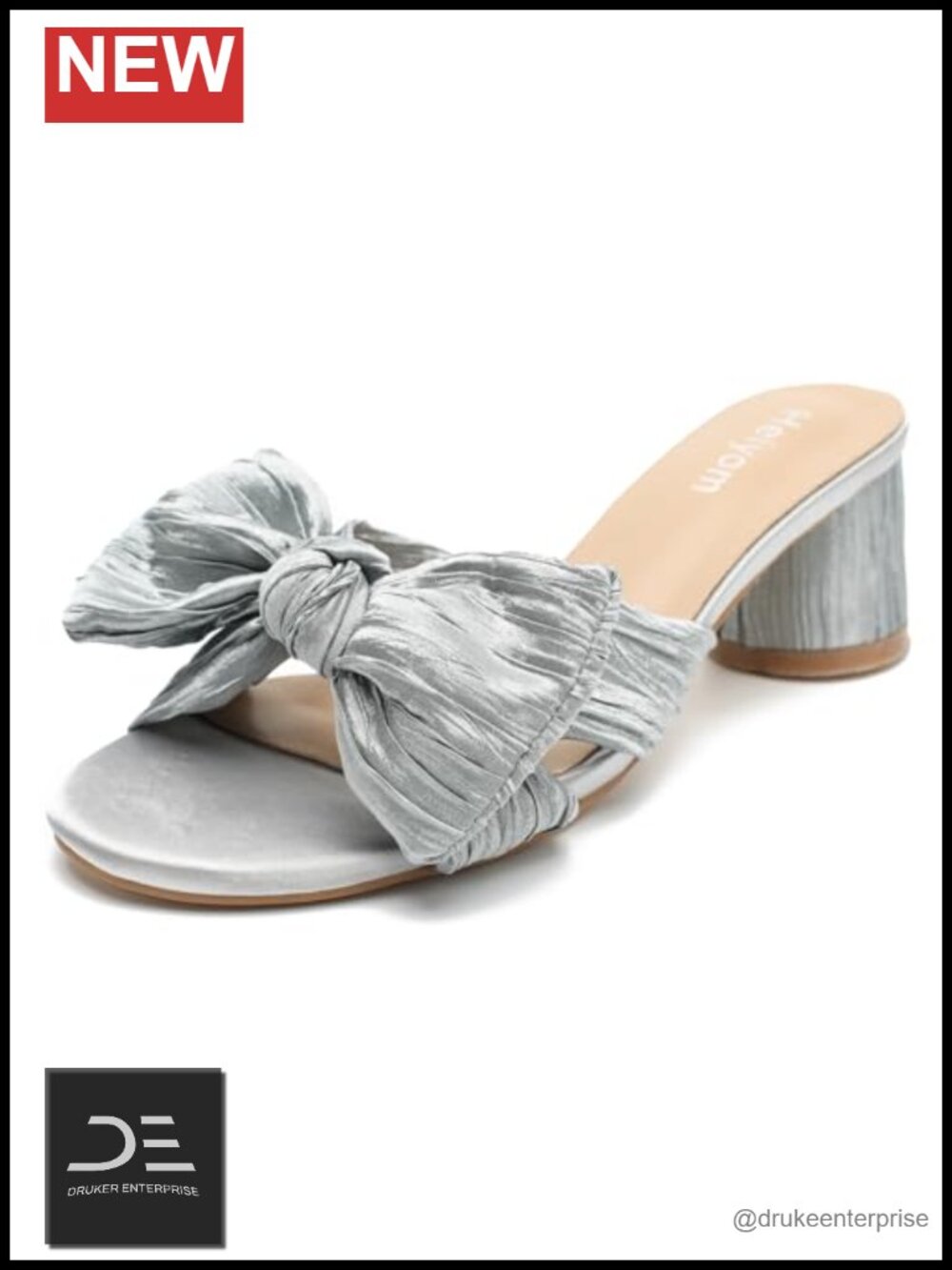 Women's Bowknot Low Chunky Heel Mules Sandals Slip On Pleated Bow Heels Wedding